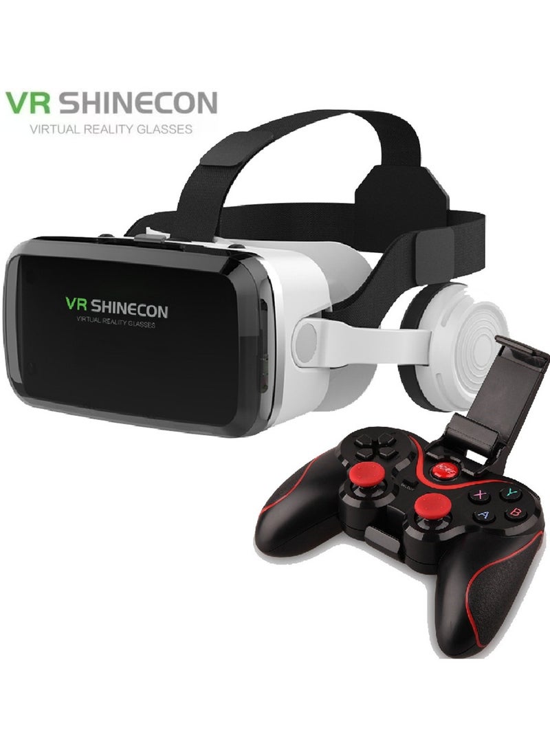 VR SHINECON Classic VR Goggles VR SHINECON 3D Virtual Reality Glasses+Controller Bluetooth Headset Version VR Glasses for TV, Movies & Video Games Compatible with iOS & Android Smartphone Within 5.5-7.2 inch Screen Phone Eye Protected Soft & Comfortable Adjustable Distance, IMAX Giant Screen/Optical Lenses/Panoramic Roaming/ Immersive Games - Image 1